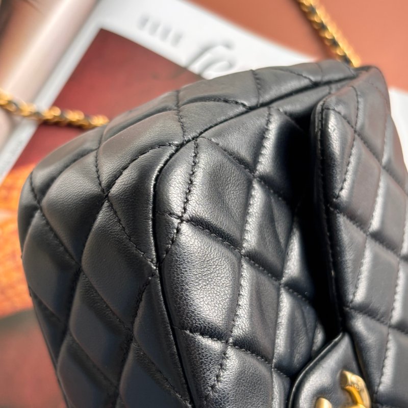 CHANEL 香奈兒 真品*AS3489 黑色羊皮復古愛心COCO金鏈翻蓋斜背包 鏈包 方胖 口蓋包-7