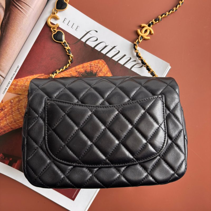 CHANEL 香奈兒 真品*AS3489 黑色羊皮復古愛心COCO金鏈翻蓋斜背包 鏈包 方胖 口蓋包-12