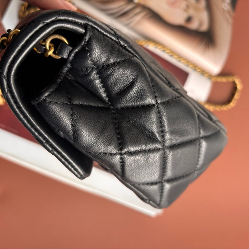 CHANEL 香奈兒 真品*AS3489 黑色羊皮復古愛心COCO金鏈翻蓋斜背包 鏈包 方胖 口蓋包-17