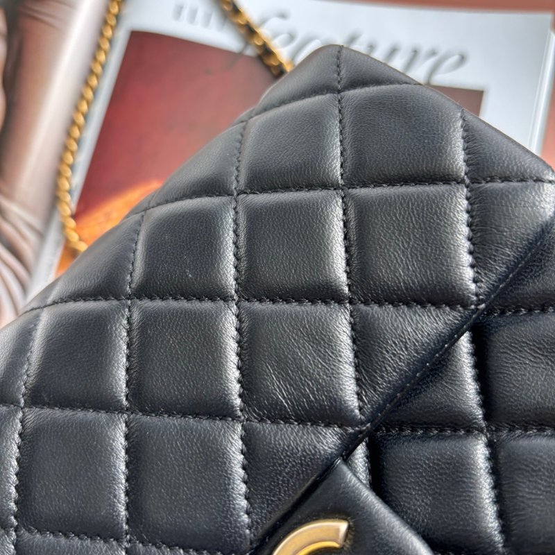 CHANEL 香奈兒 真品*AS3489 黑色羊皮復古愛心COCO金鏈翻蓋斜背包 鏈包 方胖 口蓋包-18