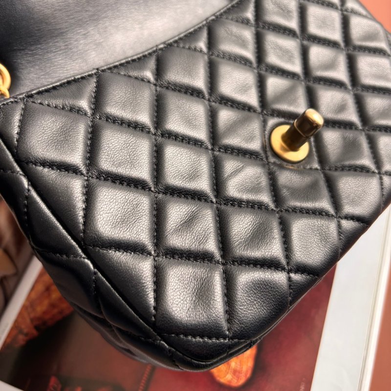 CHANEL 香奈兒 真品*AS3489 黑色羊皮復古愛心COCO金鏈翻蓋斜背包 鏈包 方胖 口蓋包-21