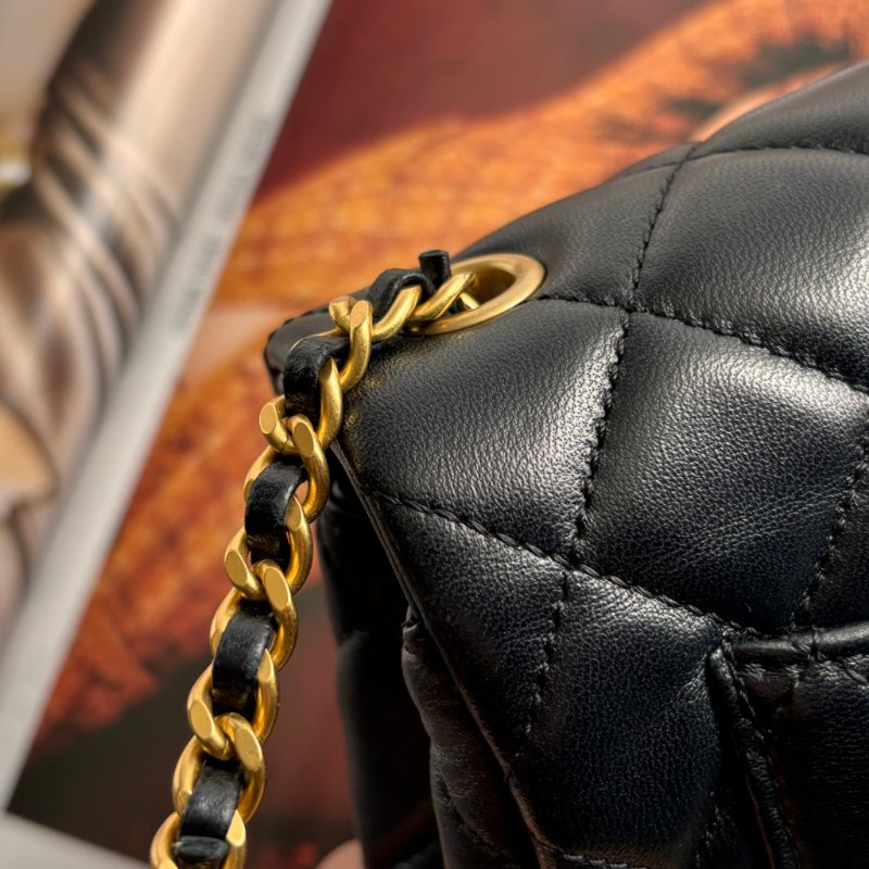 CHANEL 香奈兒 真品*AS3489 黑色羊皮復古愛心COCO金鏈翻蓋斜背包 鏈包 方胖 口蓋包-28