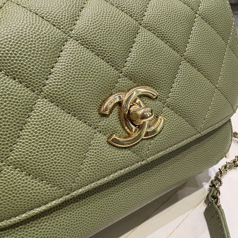 *SHIHNA名牌精品*CHANEL 郵差包 綠色 荔枝紋牛皮 金鍊 (保卡款)-1