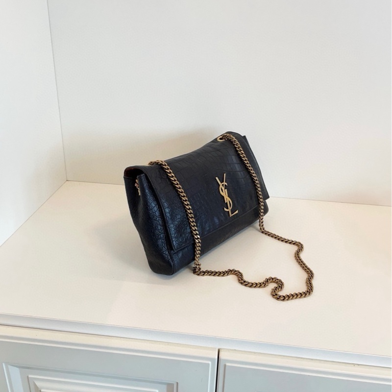 【98新🆕】YSL雙面Kate鏈條包 時髦法式軟文包☕️黑金鰐魚壓紋+焦糖金棕絨面皮單肩包-1