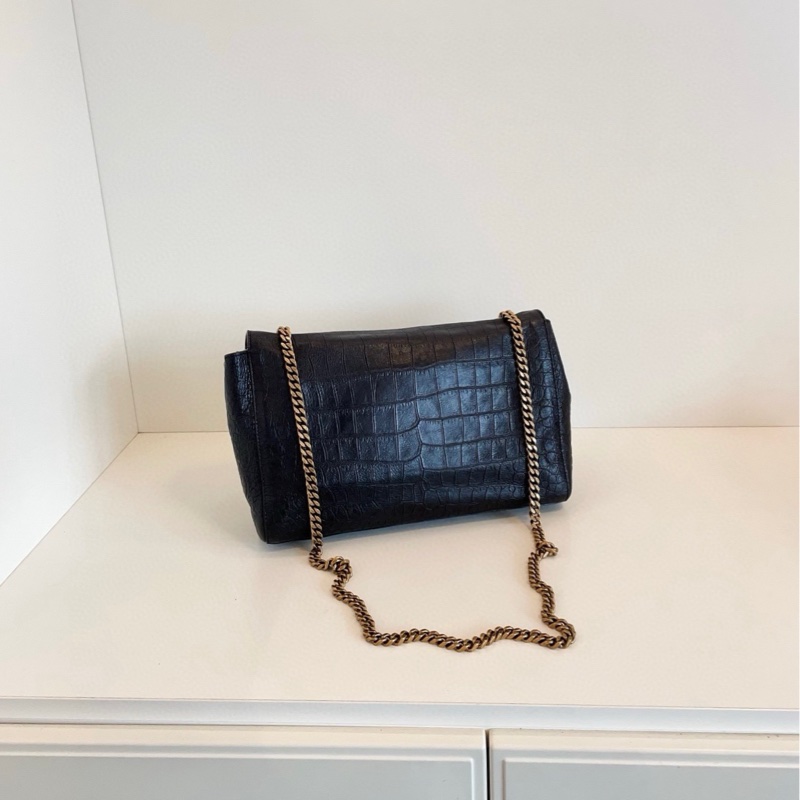【98新🆕】YSL雙面Kate鏈條包 時髦法式軟文包☕️黑金鰐魚壓紋+焦糖金棕絨面皮單肩包-2