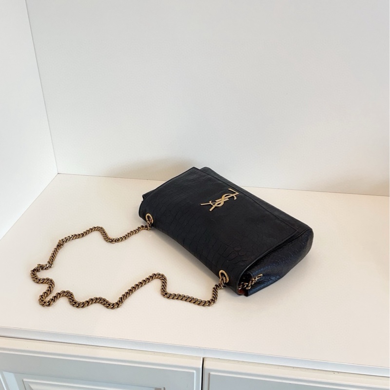 【98新🆕】YSL雙面Kate鏈條包 時髦法式軟文包☕️黑金鰐魚壓紋+焦糖金棕絨面皮單肩包-4