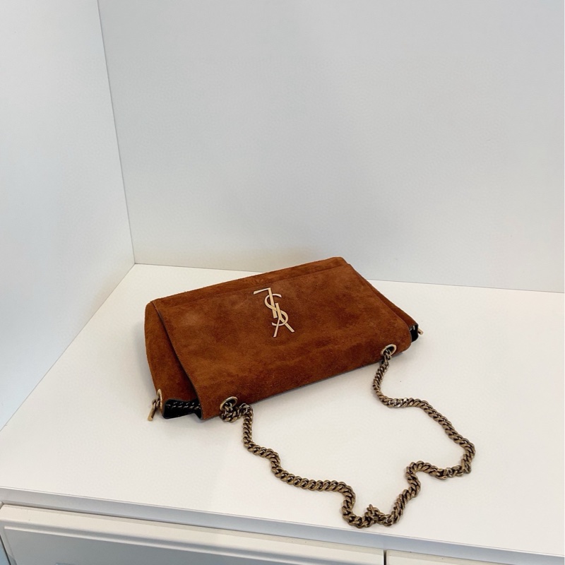 【98新🆕】YSL雙面Kate鏈條包 時髦法式軟文包☕️黑金鰐魚壓紋+焦糖金棕絨面皮單肩包-5