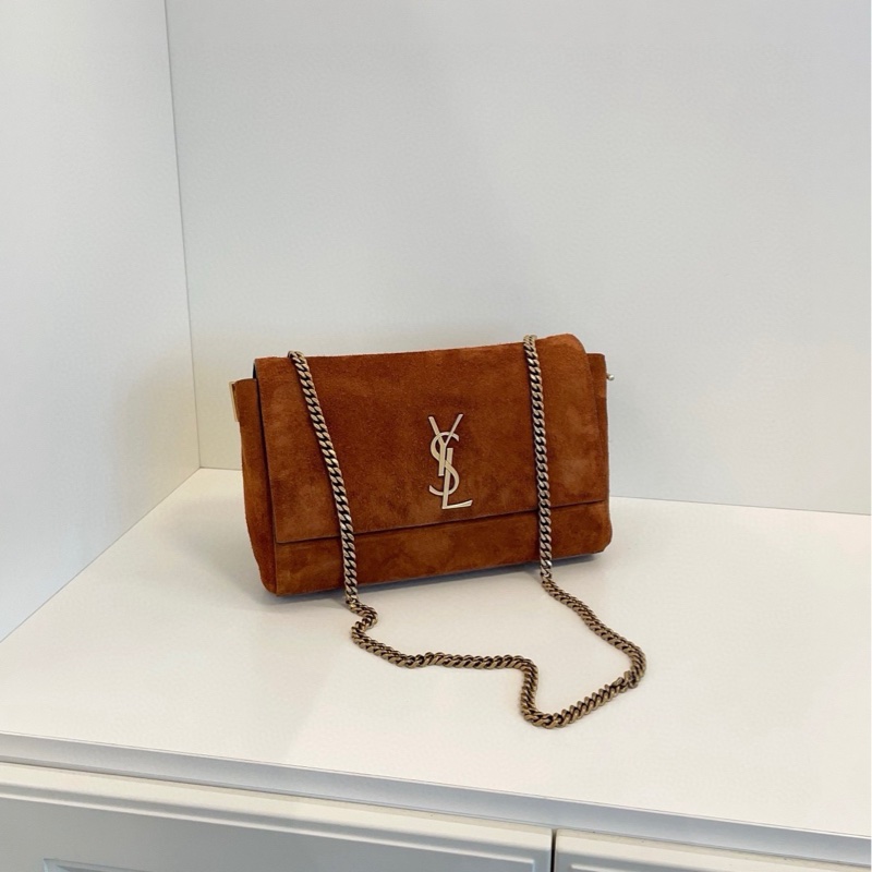 【98新🆕】YSL雙面Kate鏈條包 時髦法式軟文包☕️黑金鰐魚壓紋+焦糖金棕絨面皮單肩包-7