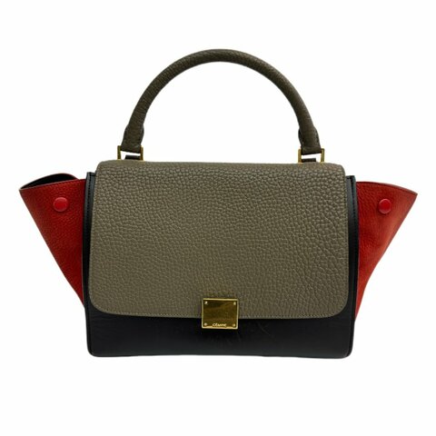 Celine Trapeze 手提包，皮革與絨面革拼接，多色皮革手提包