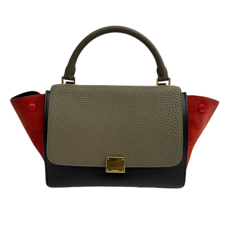 Celine Trapeze 手提包，皮革與絨面革拼接，多色皮革手提包-0
