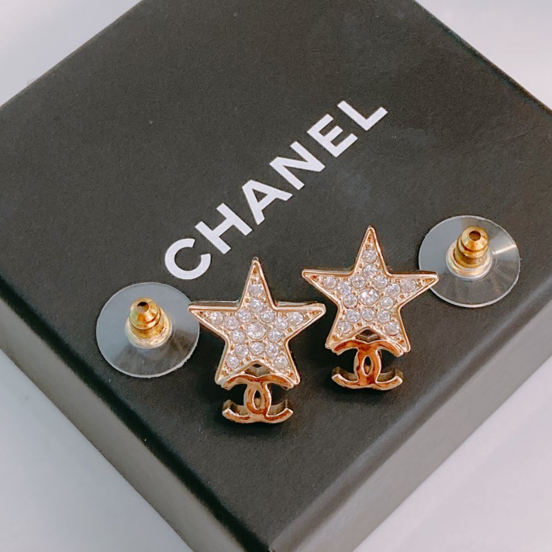 MS0379 Chanel 香奈兒 星星 雙C LOGO 水鑽 淡金 耳環 Star Earrings Crystal x GHW-2