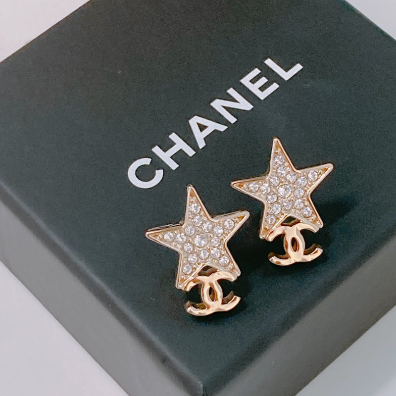 MS0379 Chanel 香奈兒 星星 雙C LOGO 水鑽 淡金 耳環 Star Earrings Crystal x GHW-3