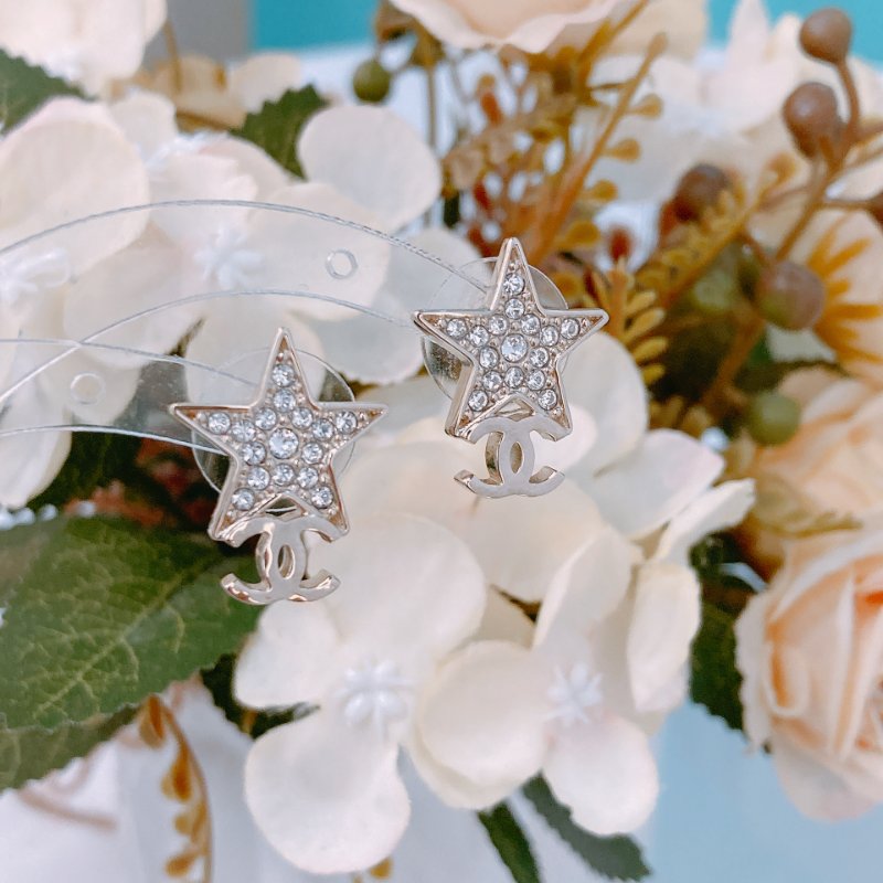 MS0379 Chanel 香奈兒 星星 雙C LOGO 水鑽 淡金 耳環 Star Earrings Crystal x GHW-5