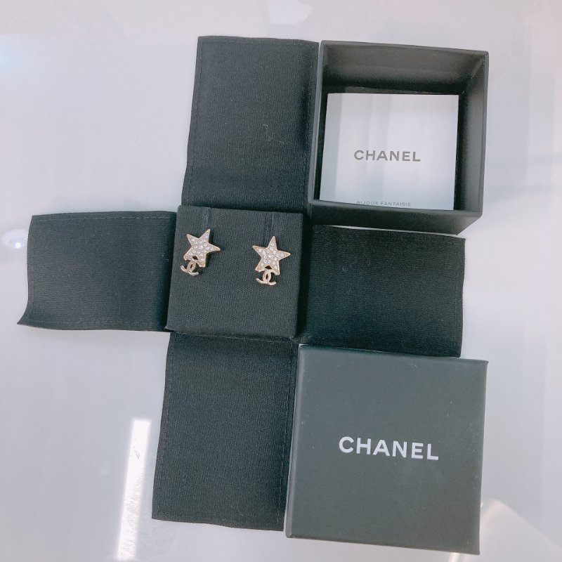 MS0379 Chanel 香奈兒 星星 雙C LOGO 水鑽 淡金 耳環 Star Earrings Crystal x GHW-9
