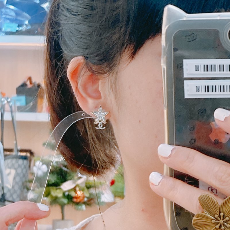 MS0379 Chanel 香奈兒 星星 雙C LOGO 水鑽 淡金 耳環 Star Earrings Crystal x GHW-10