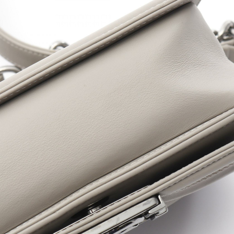 香奈兒 Boy Chanel 小號 V 字縫線鏈條肩背包 67085 皮革 灰色 SHW 二手-8