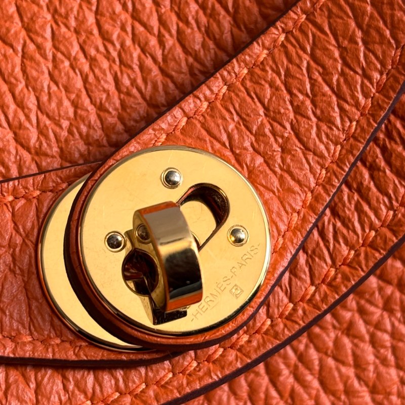 🍊天菜 超可愛 ::HERMES:: 愛馬仕 B刻愛馬仕橘金釦MINI LINDY手提肩背包-7