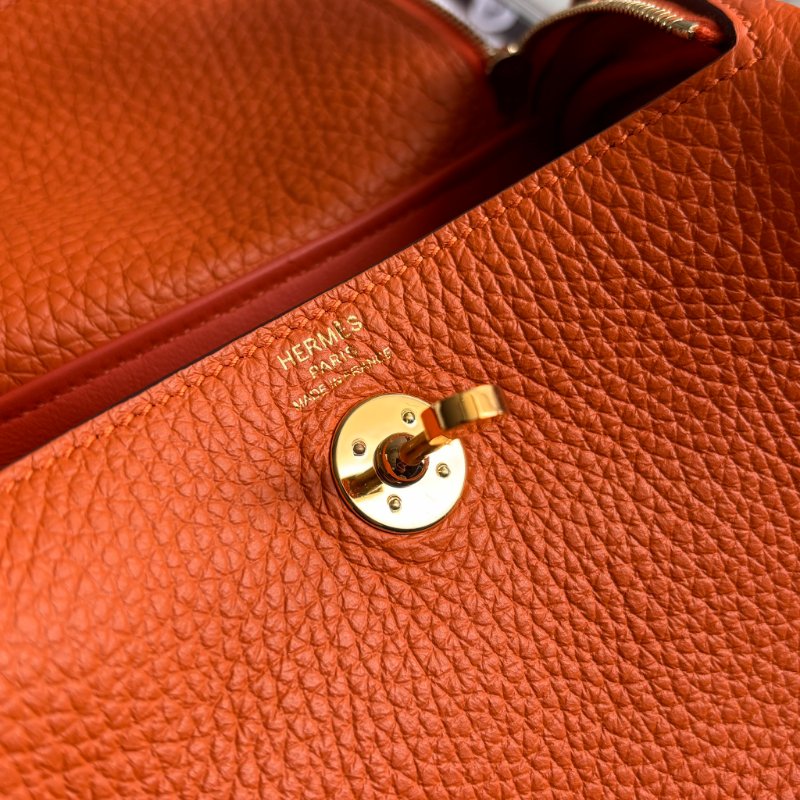 🍊天菜 超可愛 ::HERMES:: 愛馬仕 B刻愛馬仕橘金釦MINI LINDY手提肩背包-8
