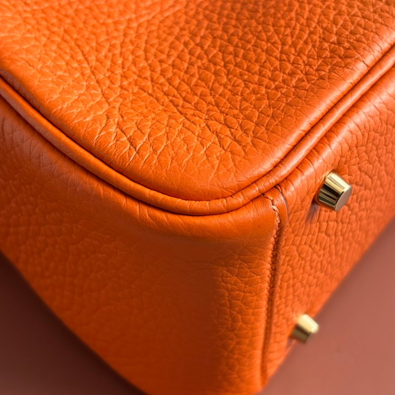 🍊天菜 超可愛 ::HERMES:: 愛馬仕 B刻愛馬仕橘金釦MINI LINDY手提肩背包-17