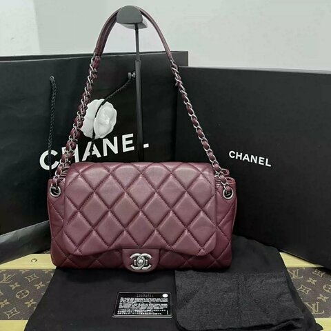 CHANEL 紅銀古巴CF肩背斜背風琴包31*20*6 98新配件盒子塵袋保卡