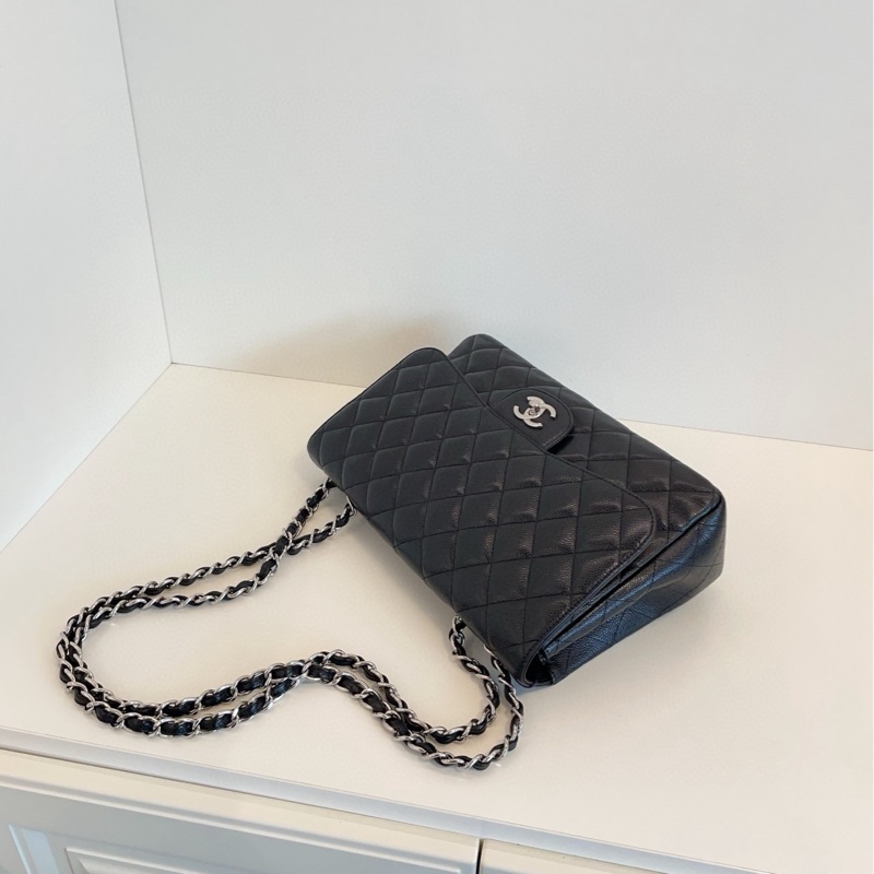 【98新🆕】Chanel 黑銀 荔枝皮單蓋CF Jumbo鏈條包 單肩包-3