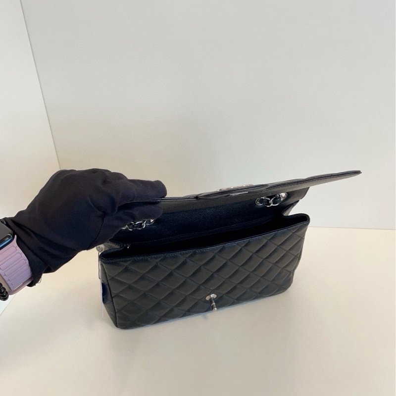 【98新🆕】Chanel 黑銀 荔枝皮單蓋CF Jumbo鏈條包 單肩包-5