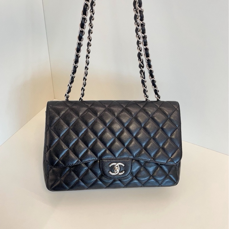 【98新🆕】Chanel 黑銀 荔枝皮單蓋CF Jumbo鏈條包 單肩包-6