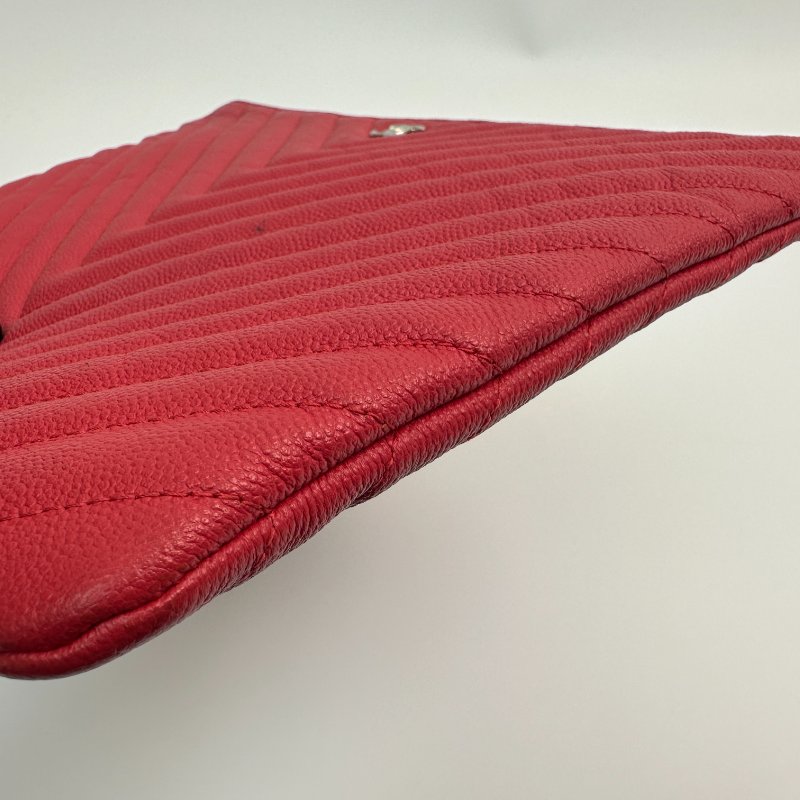 香奈兒 紅色 霧面人字紋 手拿包-2