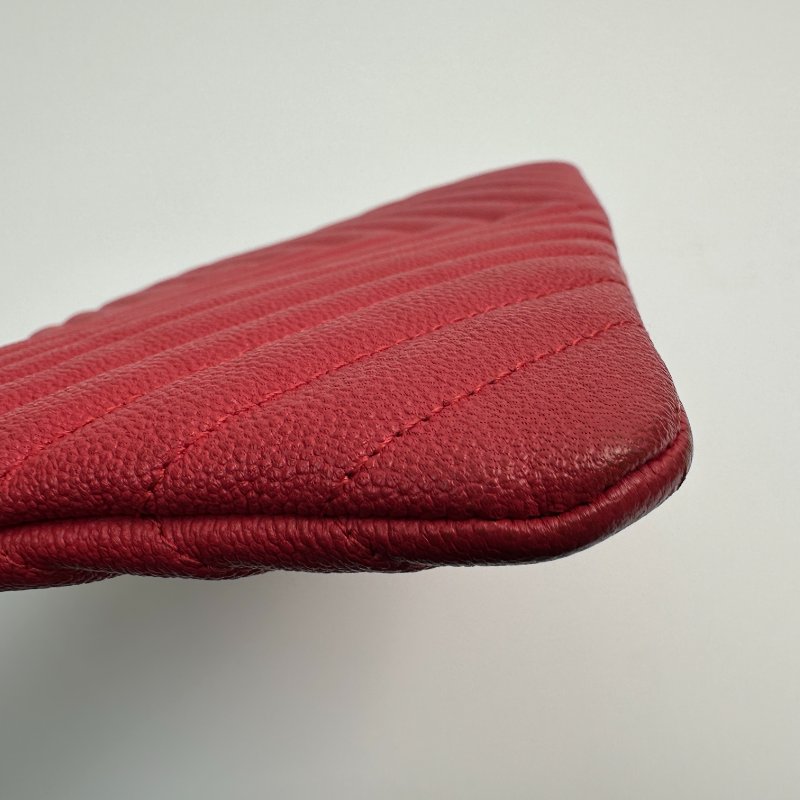 香奈兒 紅色 霧面人字紋 手拿包-3