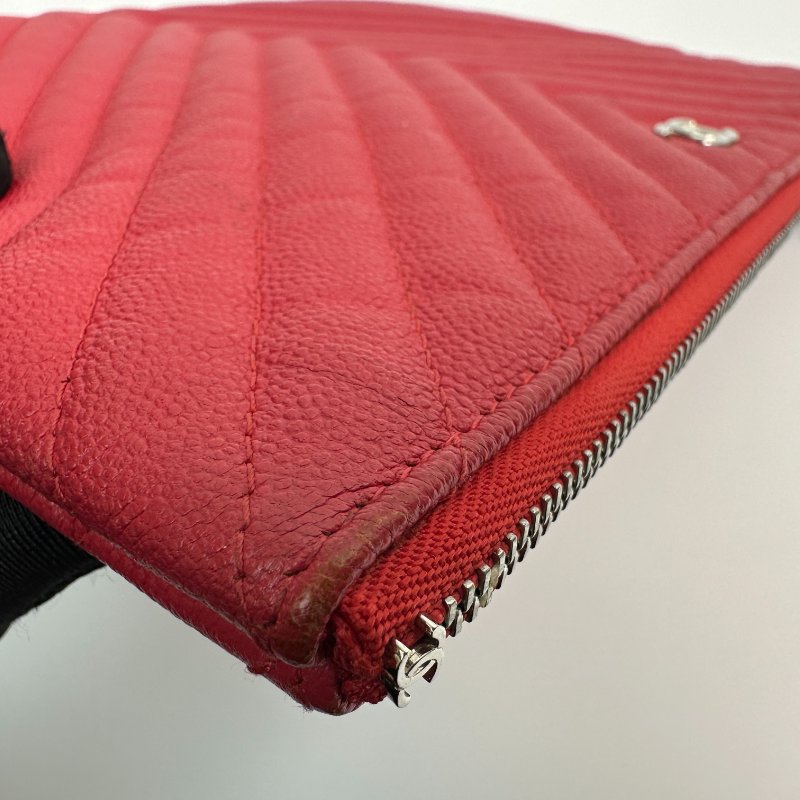 香奈兒 紅色 霧面人字紋 手拿包-5