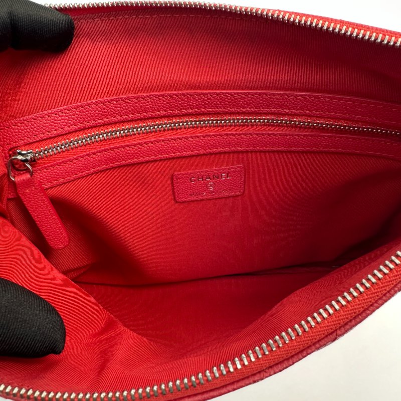 香奈兒 紅色 霧面人字紋 手拿包-7