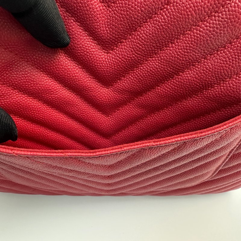 香奈兒 紅色 霧面人字紋 手拿包-8