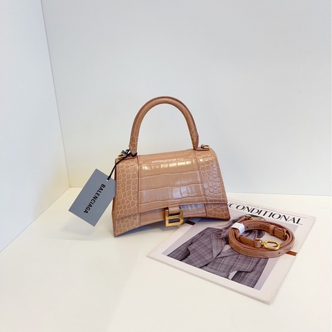 【99新🆕】Balenciaga Hourglass 沙漏包 S號 鰐魚紋奶茶金扣
