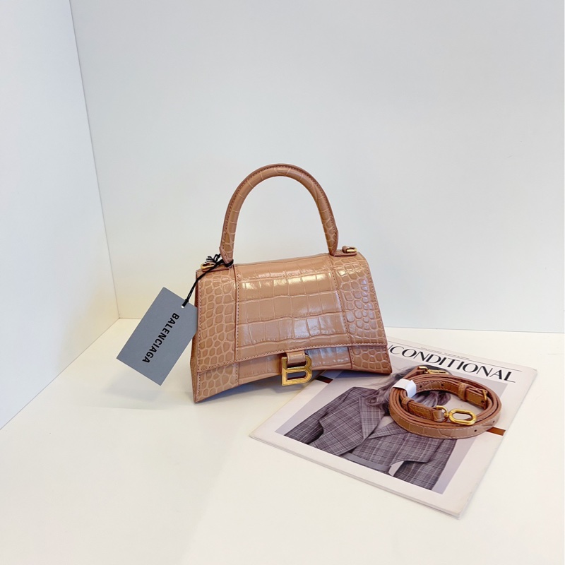 【99新🆕】Balenciaga Hourglass 沙漏包 S號 鰐魚紋奶茶金扣-0