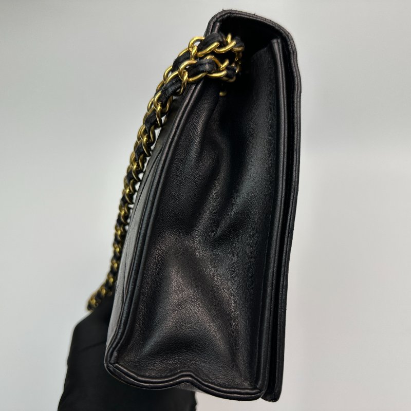 香奈兒 鏈條單背包 菱格紋絎縫羊皮 黑色-3