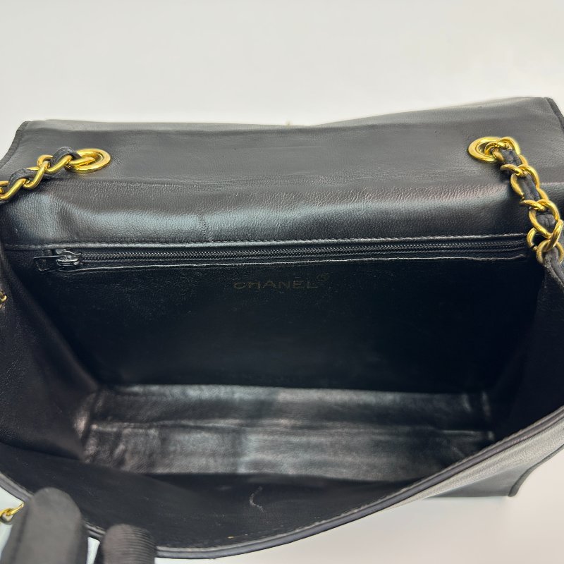 香奈兒 鏈條單背包 菱格紋絎縫羊皮 黑色-5