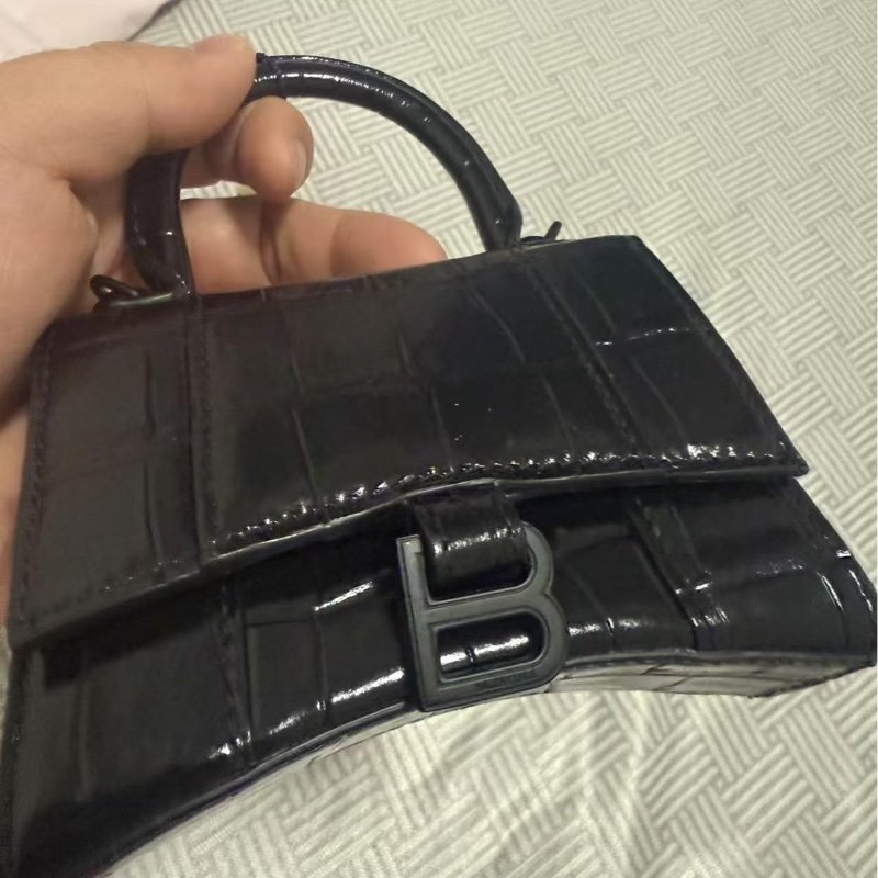 BALENCIAGA so black鱷魚紋mini手提沙漏斜背包 99新配件盒子塵袋-1