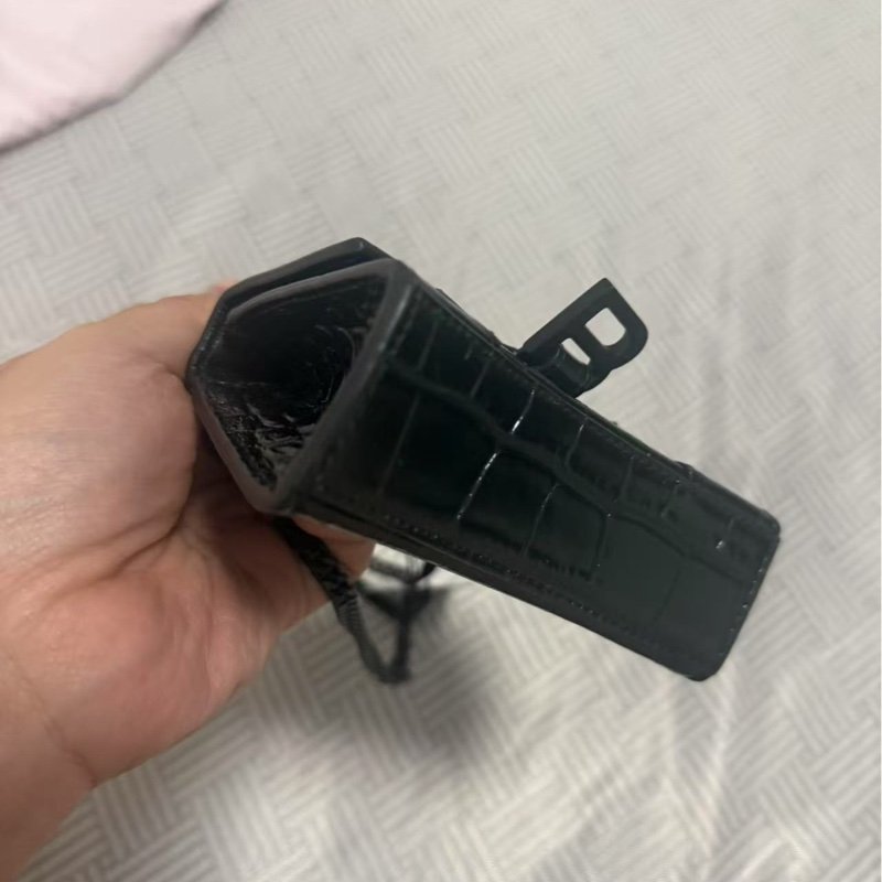 BALENCIAGA so black鱷魚紋mini手提沙漏斜背包 99新配件盒子塵袋-7