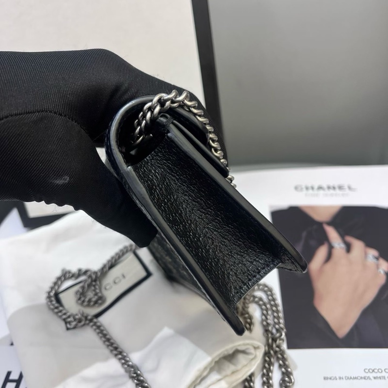 GUCCI 古馳丹寧黑色迷你酒神鏈條包-2