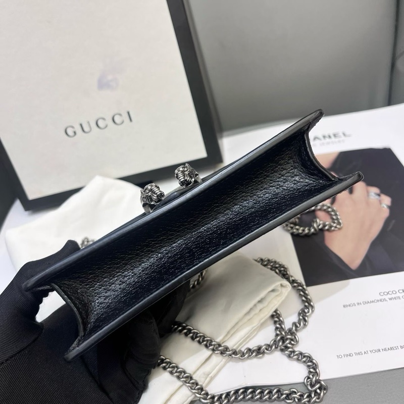 GUCCI 古馳丹寧黑色迷你酒神鏈條包-3