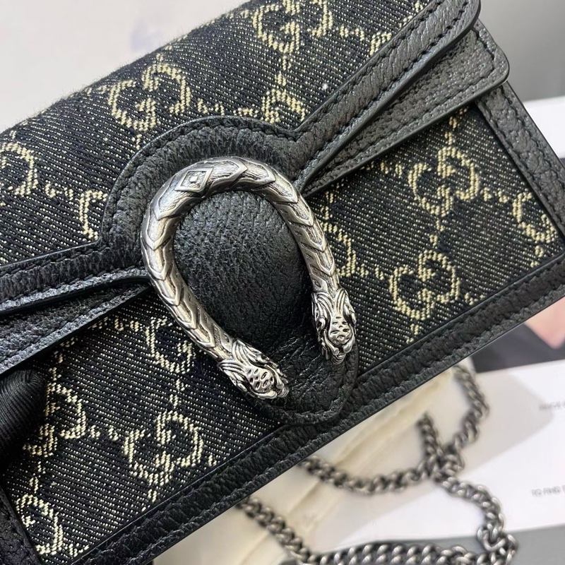 GUCCI 古馳丹寧黑色迷你酒神鏈條包-7