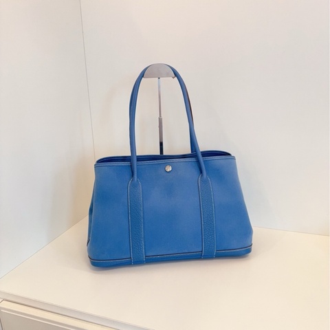 【97新🆕】Hermes GP36 gardenparty 牛仔藍銀扣花園包 手提包 單肩包