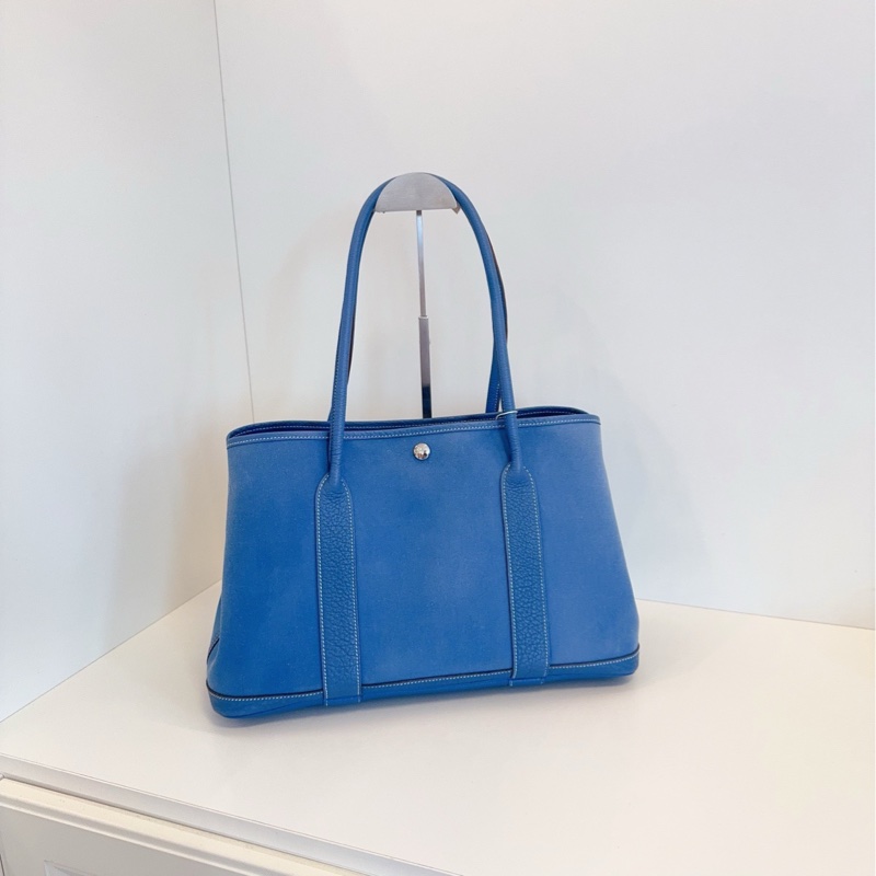 【97新🆕】Hermes GP36 gardenparty 牛仔藍銀扣花園包 手提包 單肩包-3
