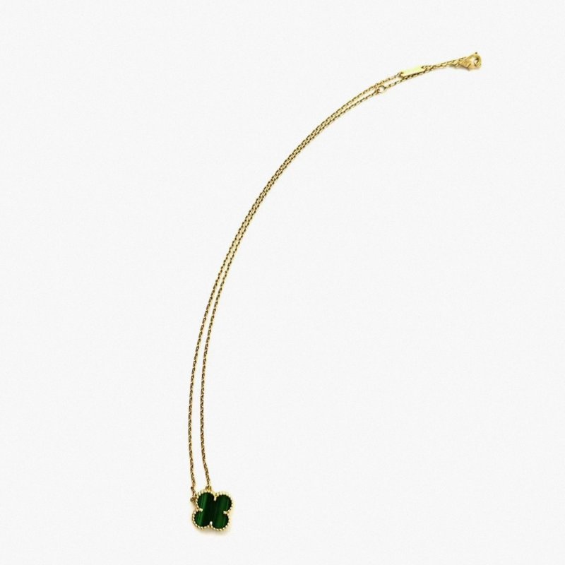 VCA 綠孔雀石四葉草項鍊 鏈長42cm 99新配件盒子保卡-4