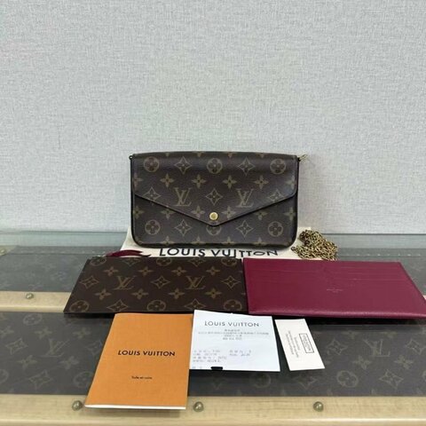 ✨LV 經典老花三合一斜背鍊條包21*12*3 98新 配件塵袋購證