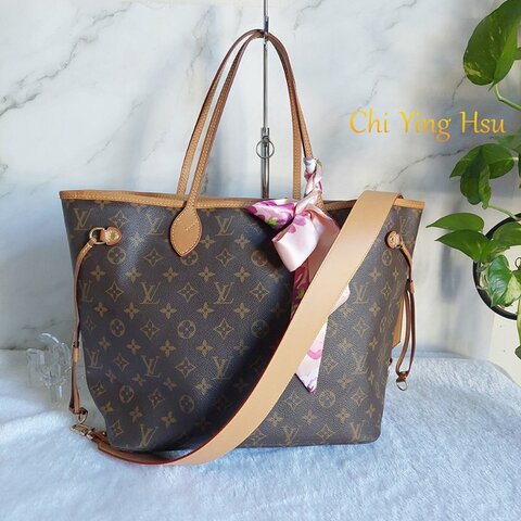 LV Neverfull MM 🎀現品實拍🎀中款 老花  托特包 ~二手約88成新