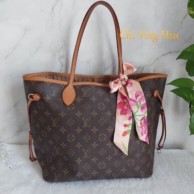 LV Neverfull MM 🎀現品實拍🎀中款 老花 托特包 ~二手約88成新-1