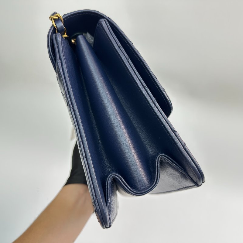 香奈兒 女士 深藍色皮革 單肩包-4
