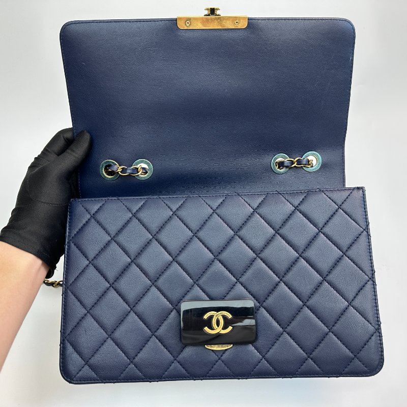 香奈兒 女士 深藍色皮革 單肩包-6