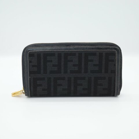 Fendi 芬迪 黑色 FF經典花紋 帆布 拉鍊 長錢包 風琴錢包 （超多卡位、大空間）